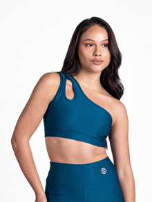  Monogram One Shoulder Top-Aqua