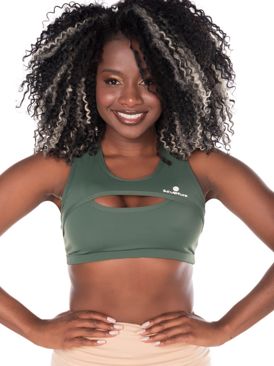 Front Cut Sport Bra- Green Army