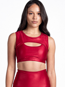  Vibes Front Cut Sport Bra-Red